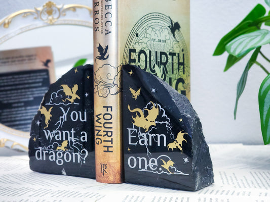 Fourth Wing by Rebecca Yarros Quote "You want a dragon?" | Obsidian Bookend