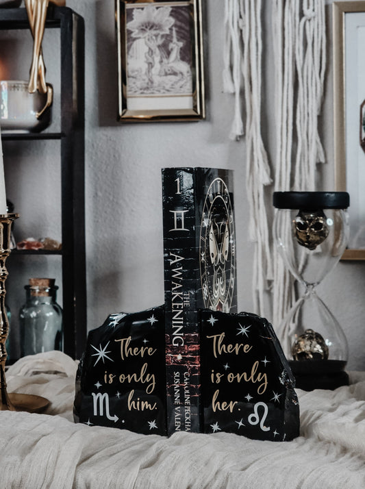 " There is only him. There is only her" Zodiac Academy Quote | Obsidian Bookend