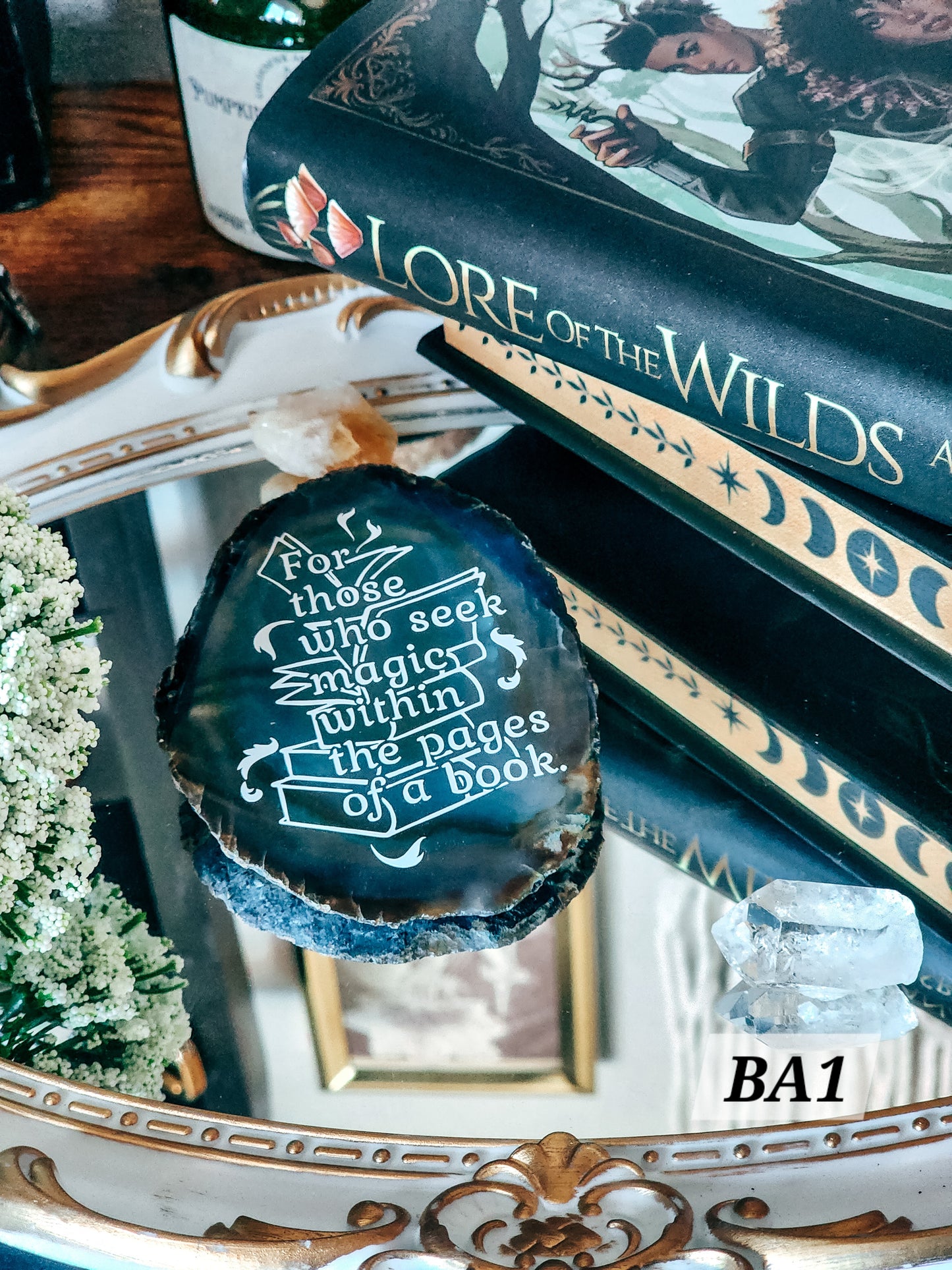 " For those who seek magic " | Blue Agate Slice Shelf Sitter | Lore Of the Wilds by Analeigh Sbrana
