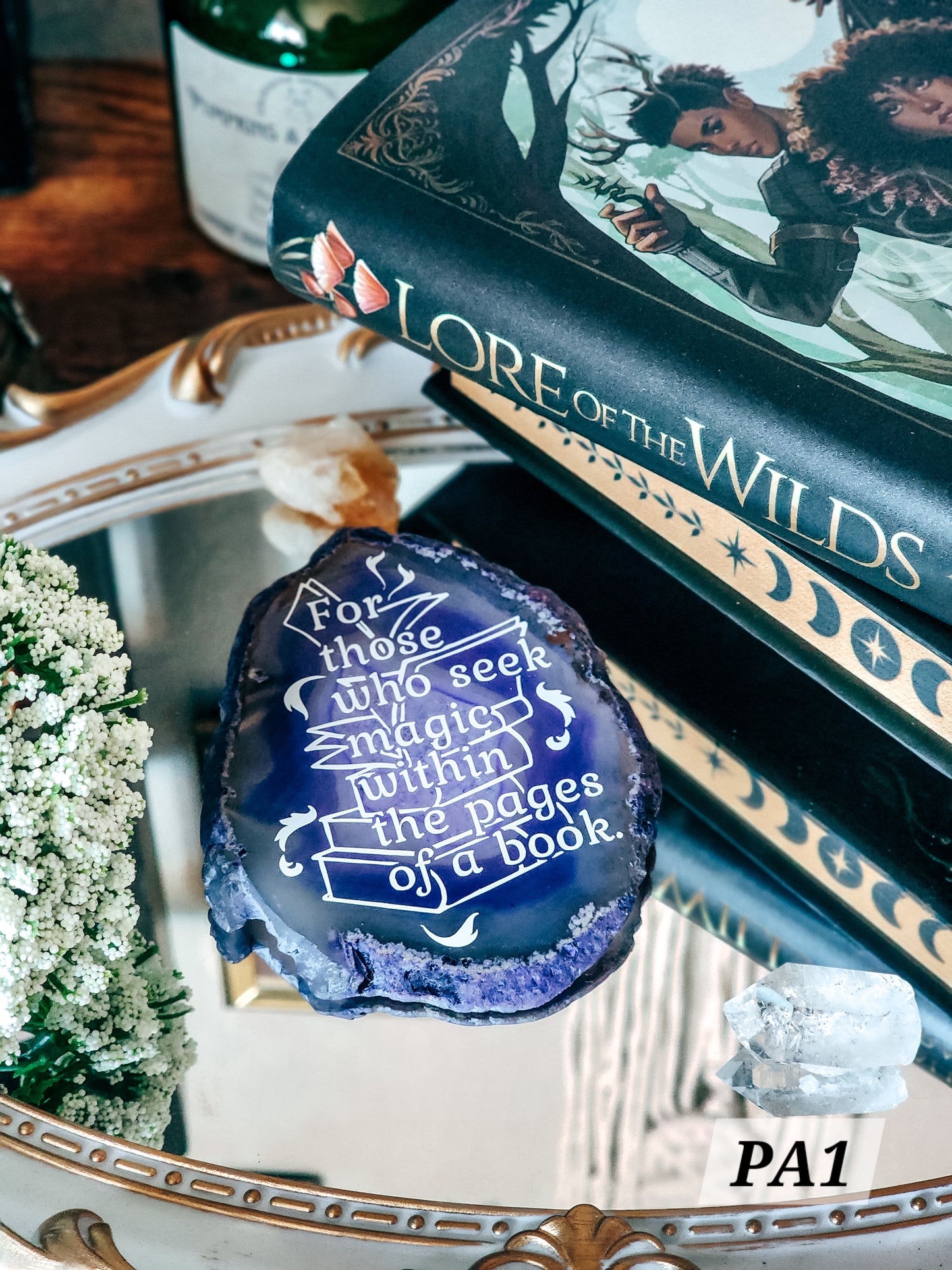 " For those who seek magic " | Purple Agate Slice Shelf Sitter | Lore Of the Wilds by Analeigh Sbrana