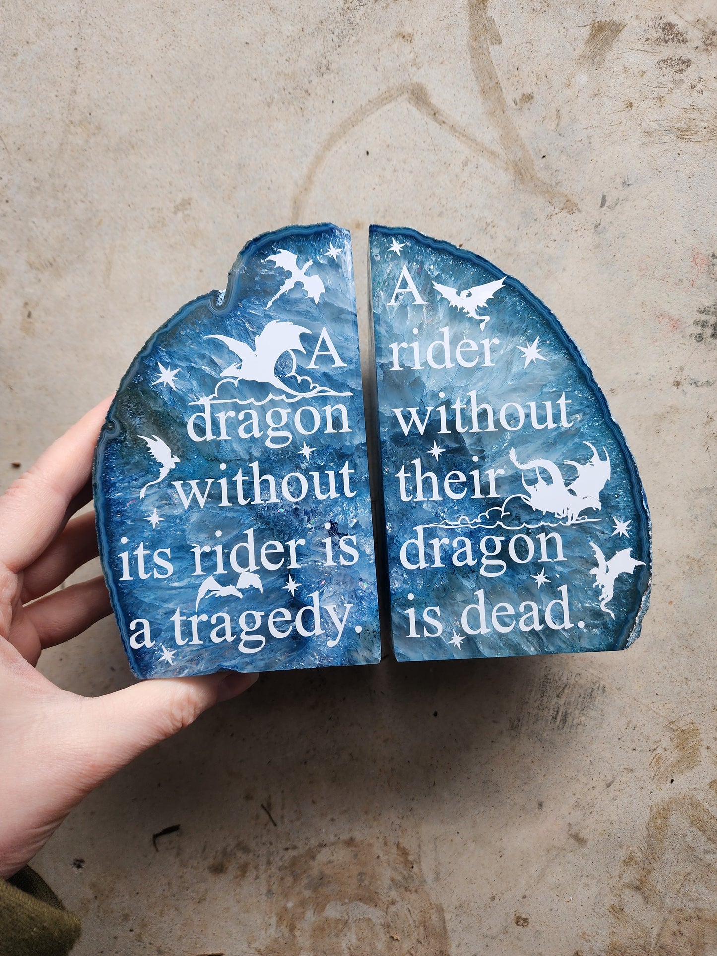 Empyrean Saga | " A dragon without its rider" | Blue Agate Bookends