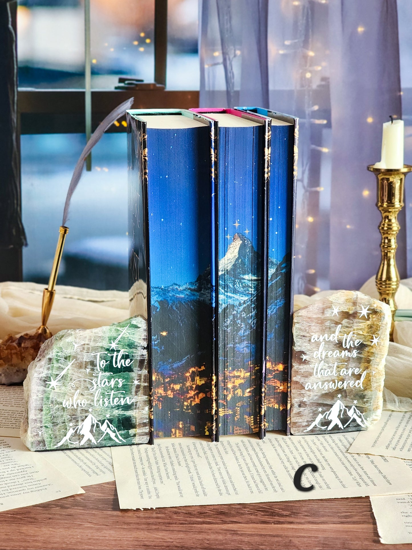 " To the stars who listen" | Rainbow Fluorite Bookends | Sarah J Maas Collection