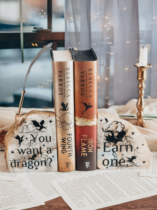 Empyrean Saga | " You want a dragon? Earn one." | Natutal Agate Bookends