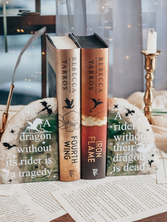 Empyrean Saga | " A dragon without its rider" | Green Agate Bookends