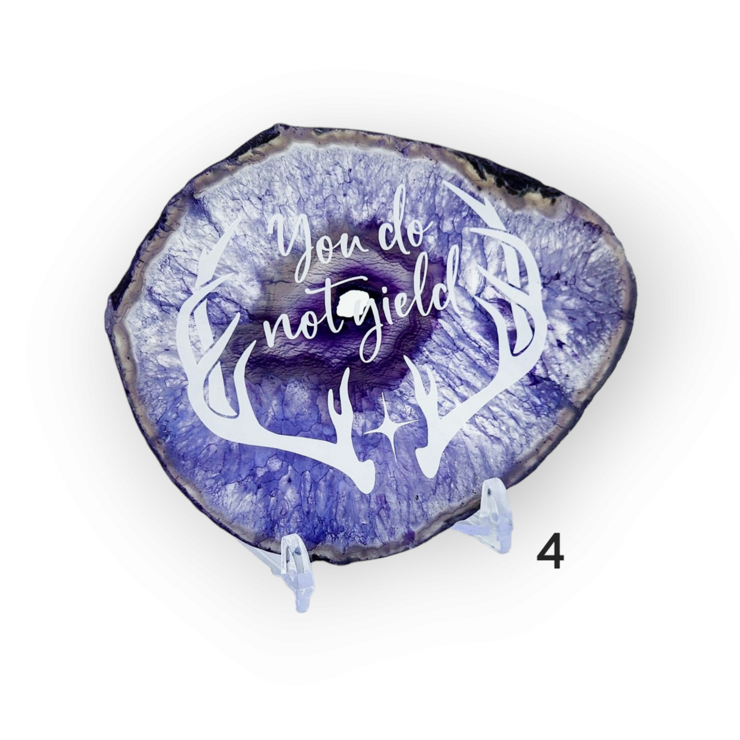 " You do not yield." | Purple Agate slice shelf sitter | Multiple colors available