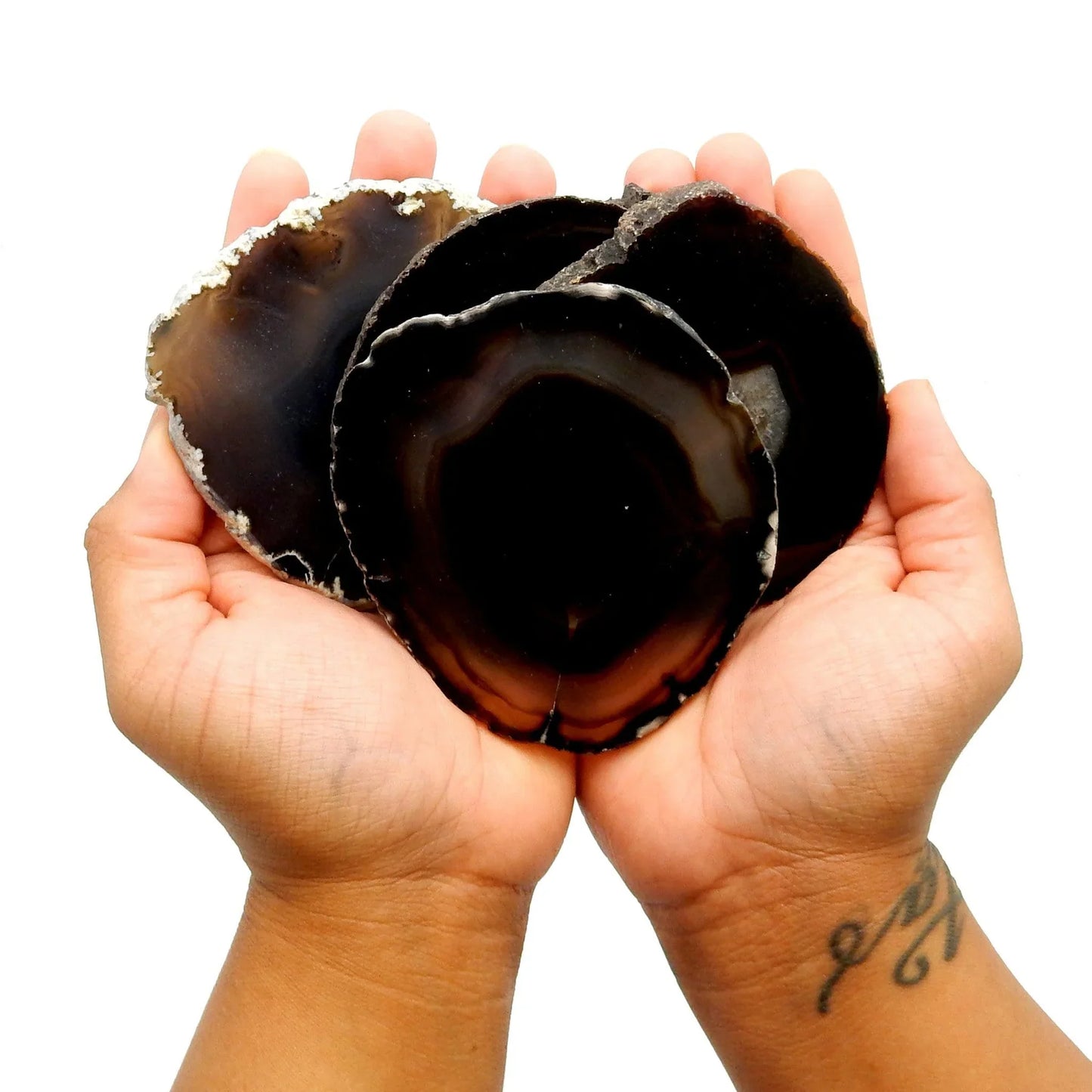 Her Soul belongs to words and books | Natural Black / Brown Agate Slice Shelf Sitter